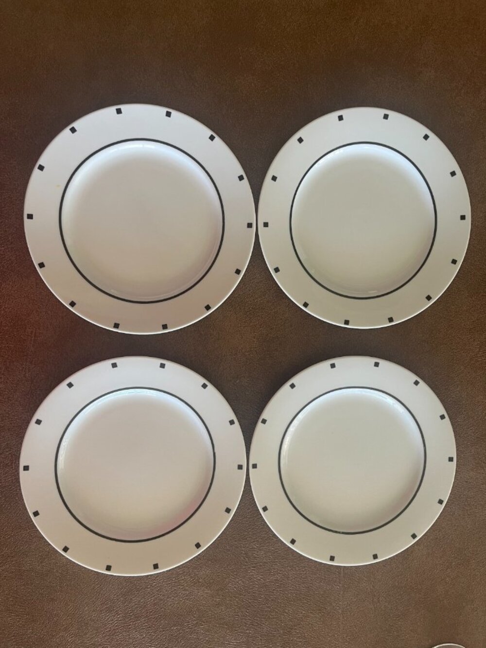 Sasaki Metropolis Black Squares 8" Salad Plates David Ehrenreich Vtg 1986 set 4